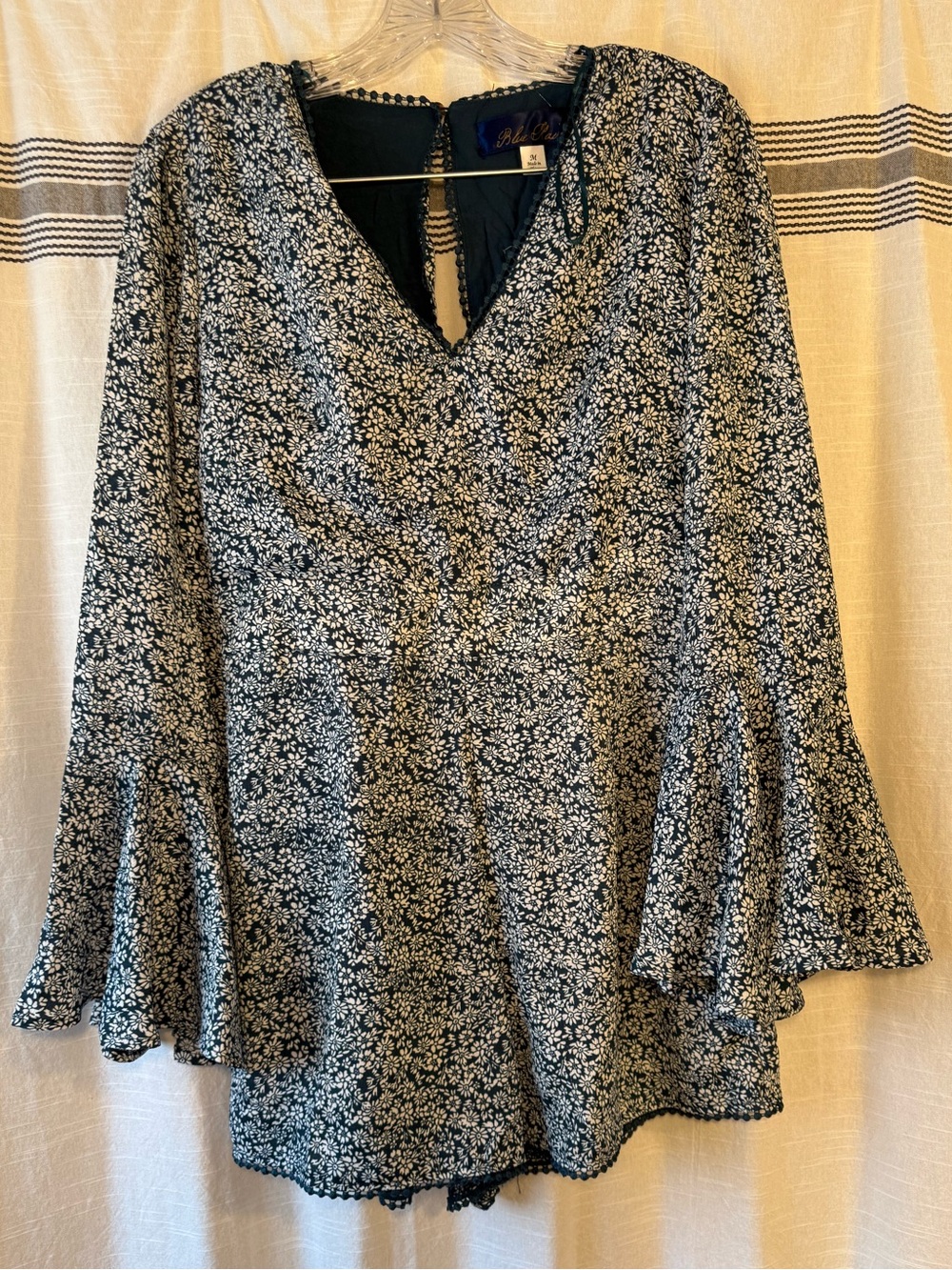 Blue Floral Bell-Sleeve V-Neck Romper